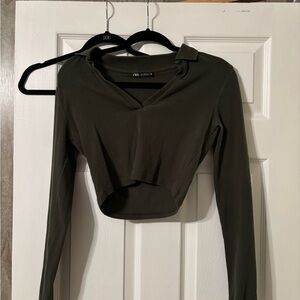 Zara Dark Green Long Sleeve Crop Top